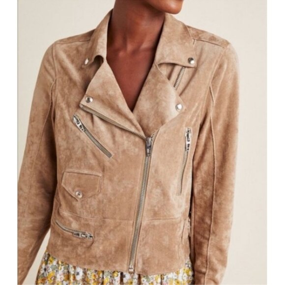 Anthropologie BLANKNYC Elliot Suede Moto Jacket, Tan | Size Medium - Picture 1 of 10